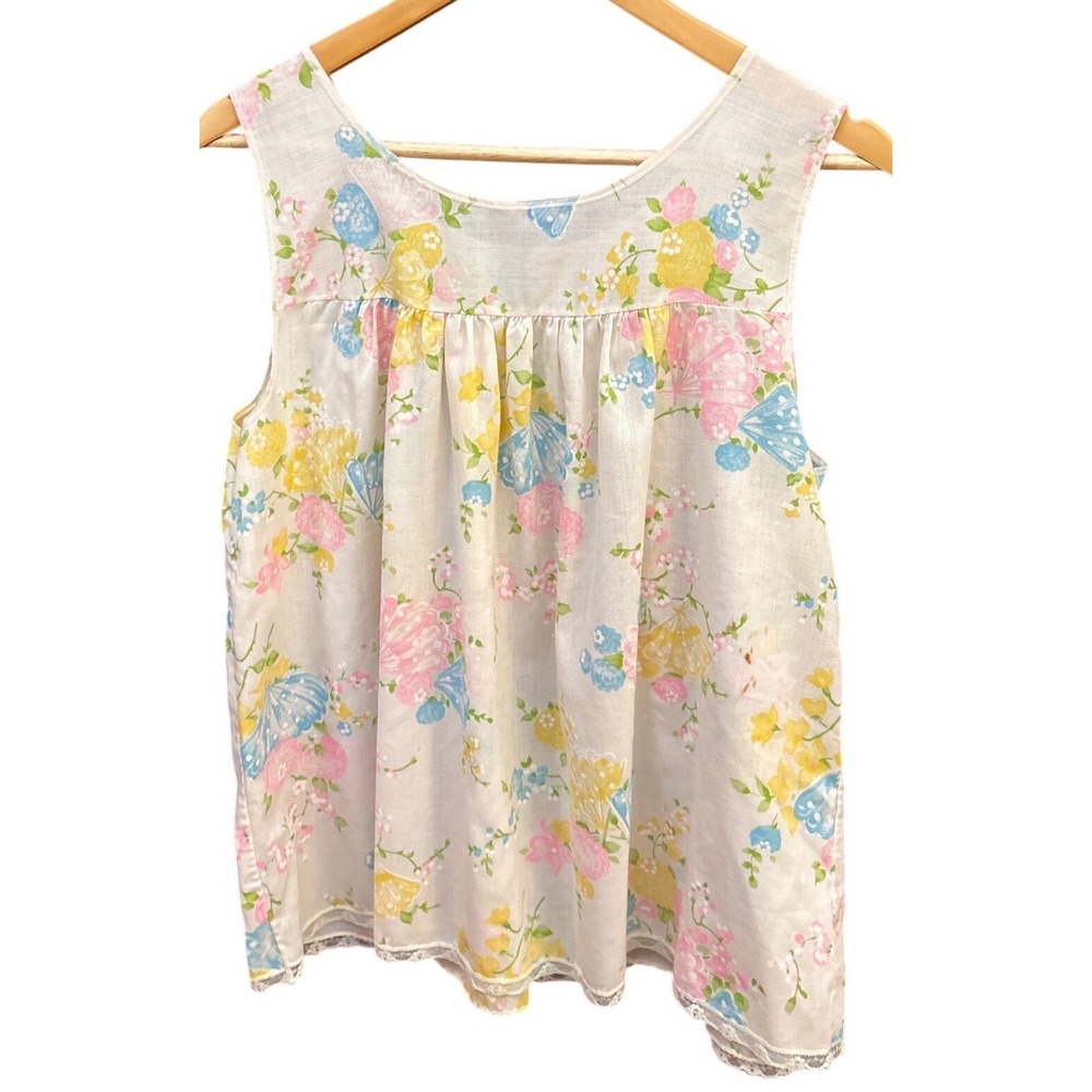 Vintage Sleeveless Babydoll Top Cottagecore Coquette Floral Butterfly Romantic - Picture 3 of 3